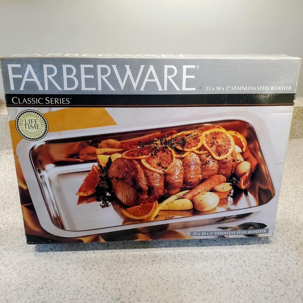 2 VTG New Farberware Classic Oven Roaster Stainless Steel Lifetime Warranty Box